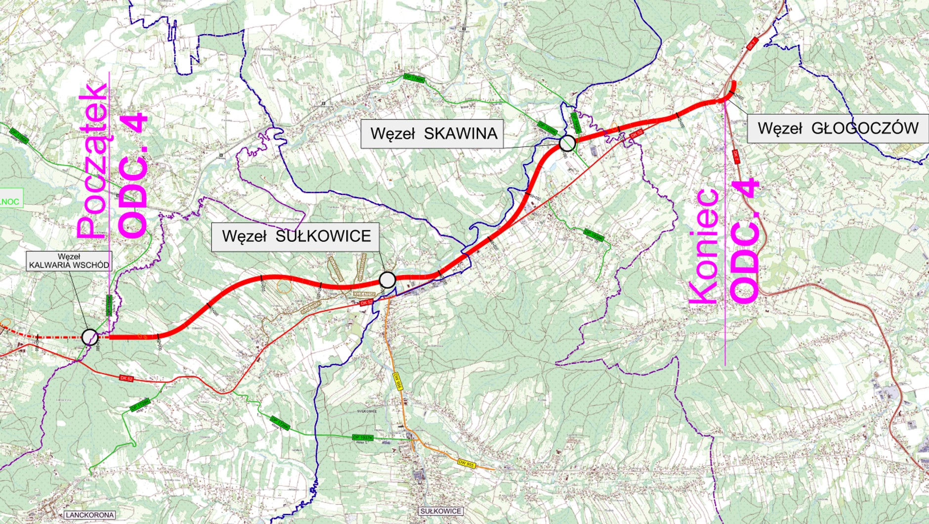 Droga S52 na mapach