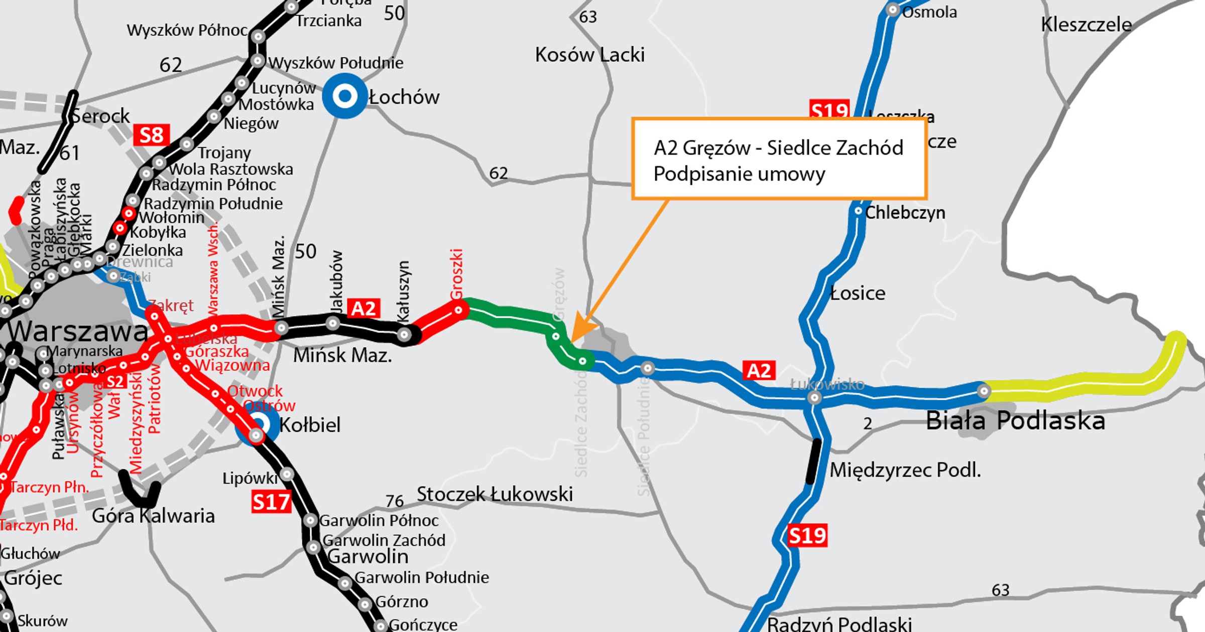 Budowa autostrady A2 na wschód od Warszawy