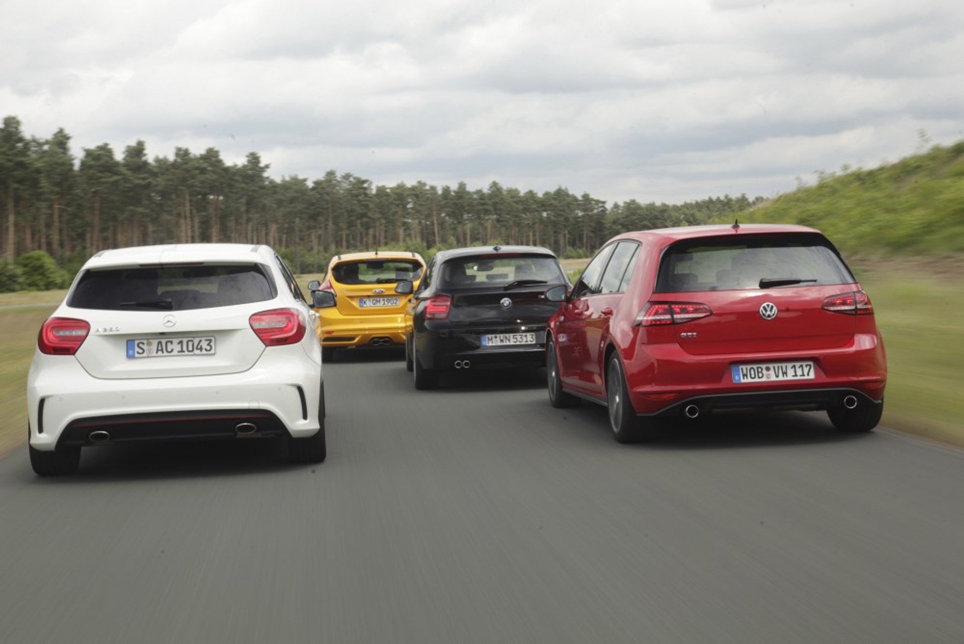 BMW 125i, Ford Focus ST, Mercedes A 250 Sport, Volkswagen Golf GTI