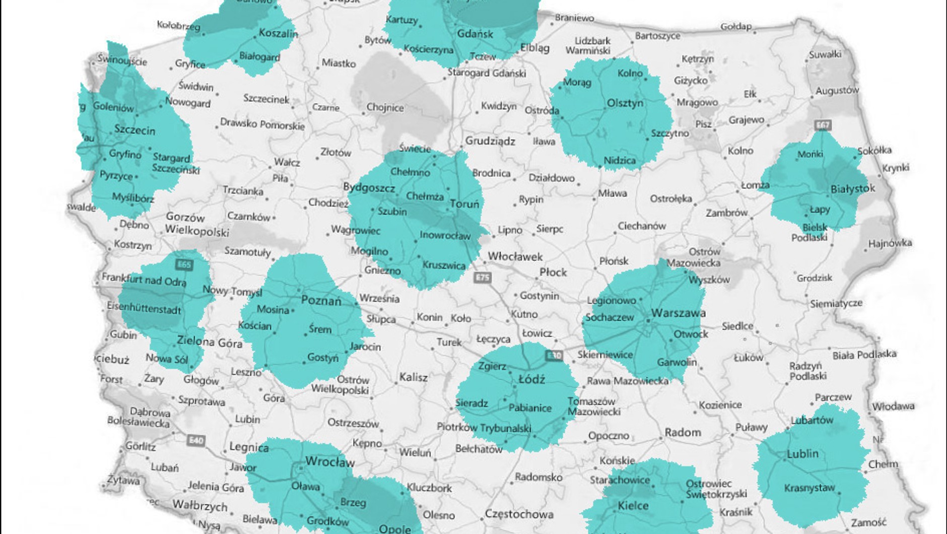 Mapa zasięgu DAB+ w Polsce. Źródło: Polskie Radio