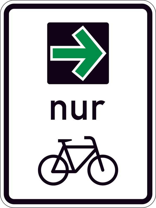 Znak Z-721 - znak zielonej strzałki z ograniczeniem dla ruchu rowerowego