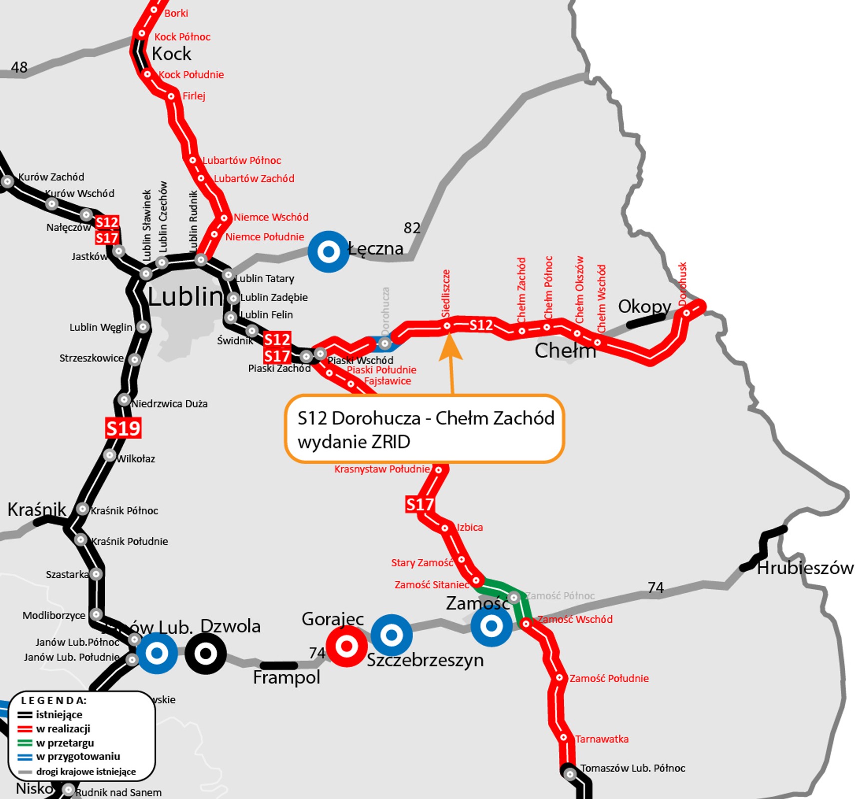 Mapa stanu budowy dróg