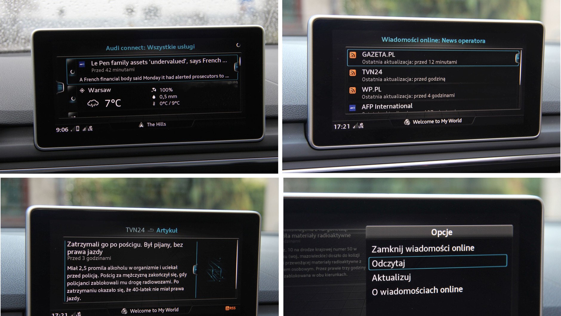Audi A4 2016 Connect wiadomosci