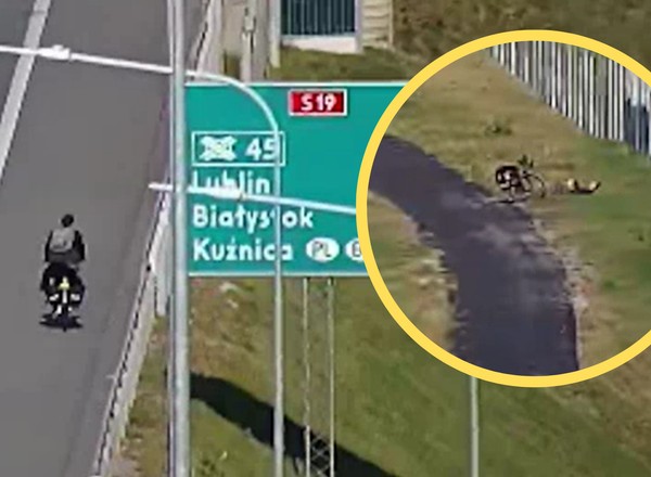 Jechał rowerem po S19. Niecodzienną przejażdżkę zakończył na pasie zieleni