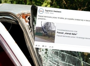 Passat wypadł z drogi i zatrzymał się "w niefortunnym położeniu". Kierował nim nastolatek