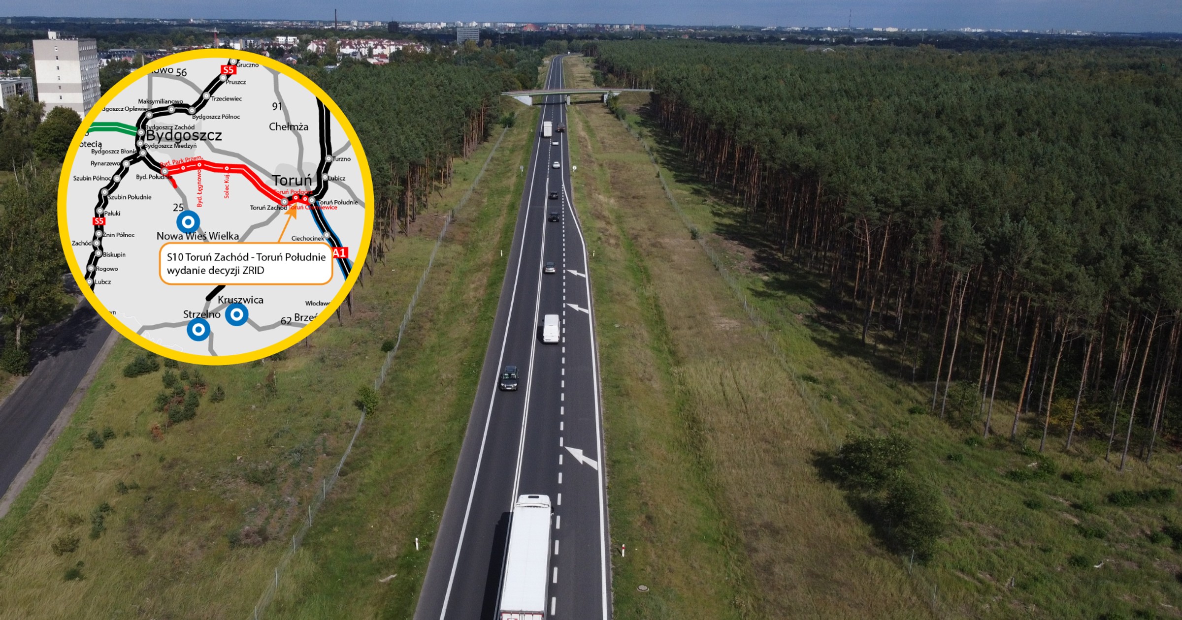 Droga S10 Toruń Zachód - Toruń Południe. Mapa