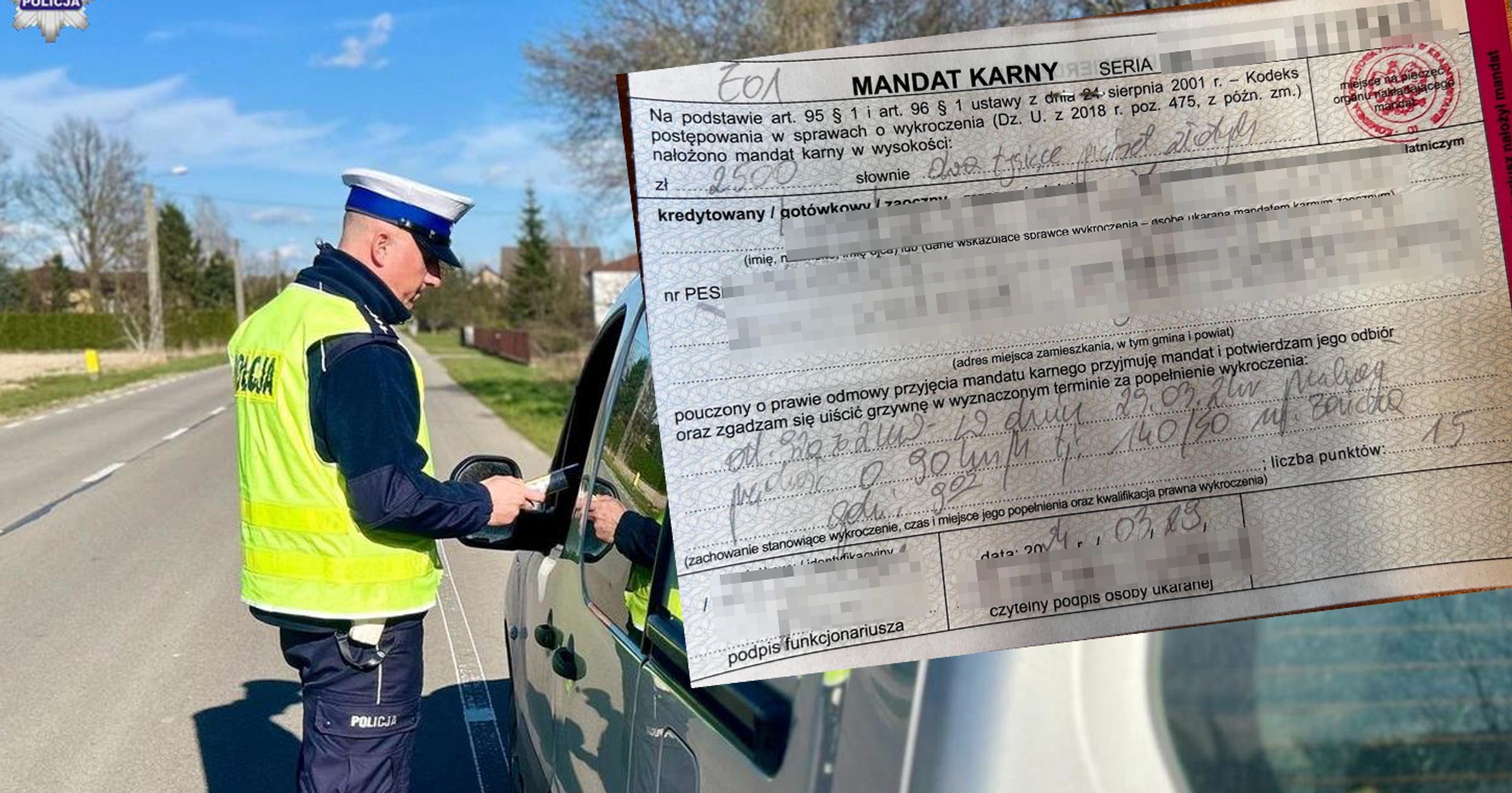 KOntrola policyjna i mandat na 2500 zł – zdjęcie ilustracyjne