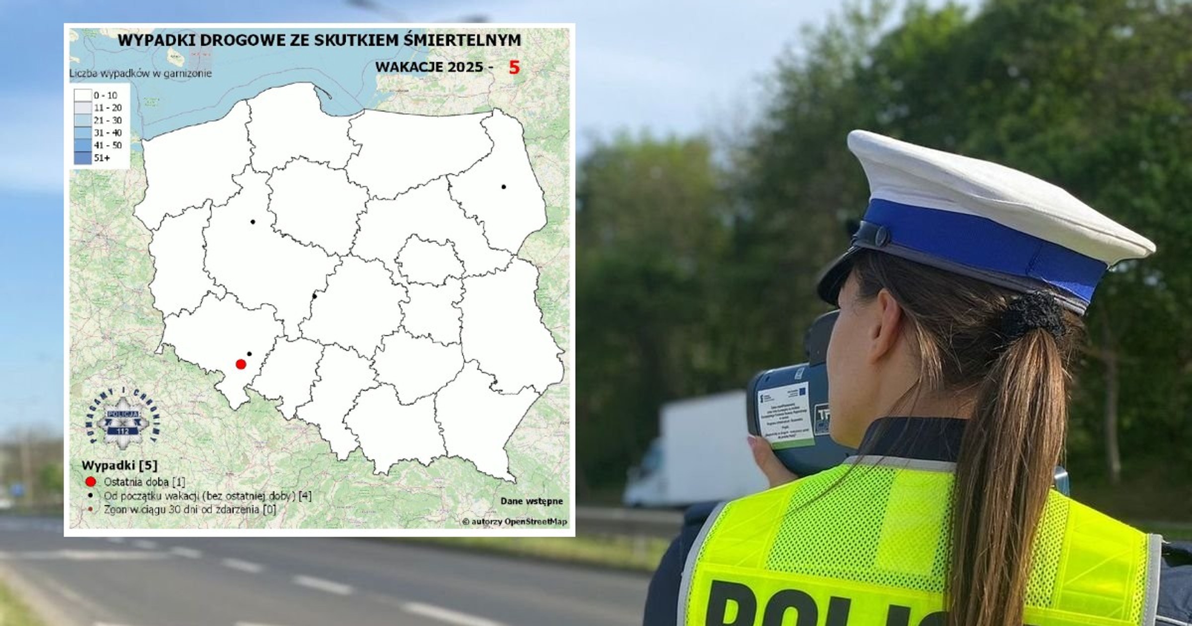 Policyjna mapa wypadków po dwóch dniach wakacji 2025 r.