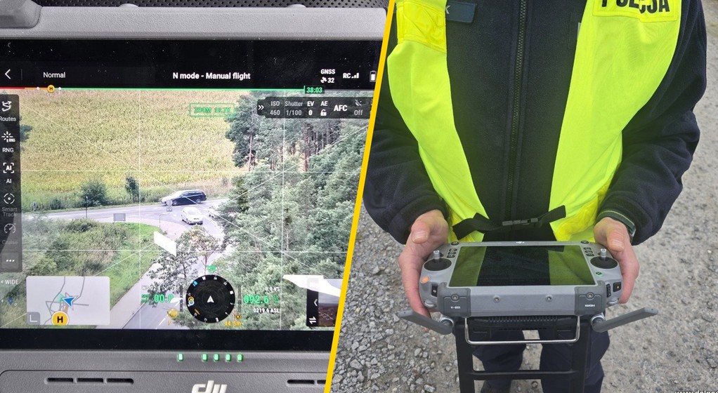 Kontrola drogowa dronem. Działania bezpieczny przejazd kolejowy