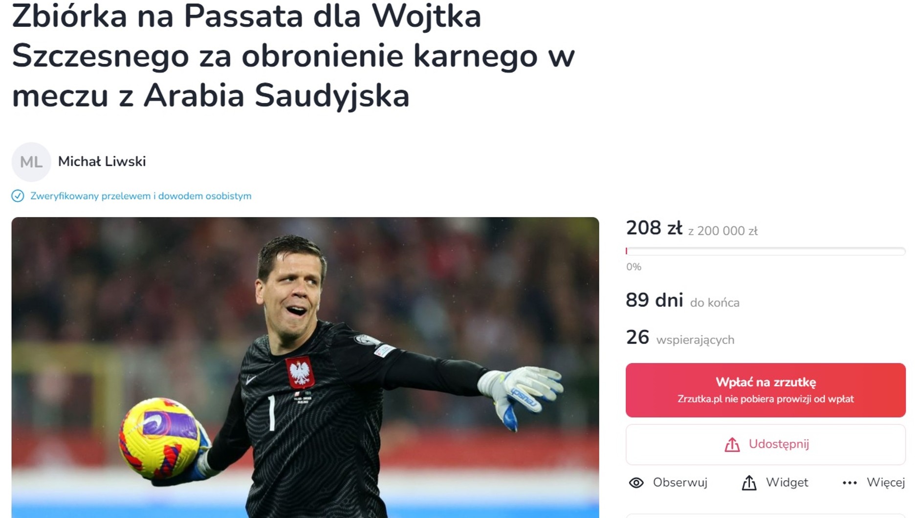 Zrzutka na Passata dla Wojciecha Szczęsnego