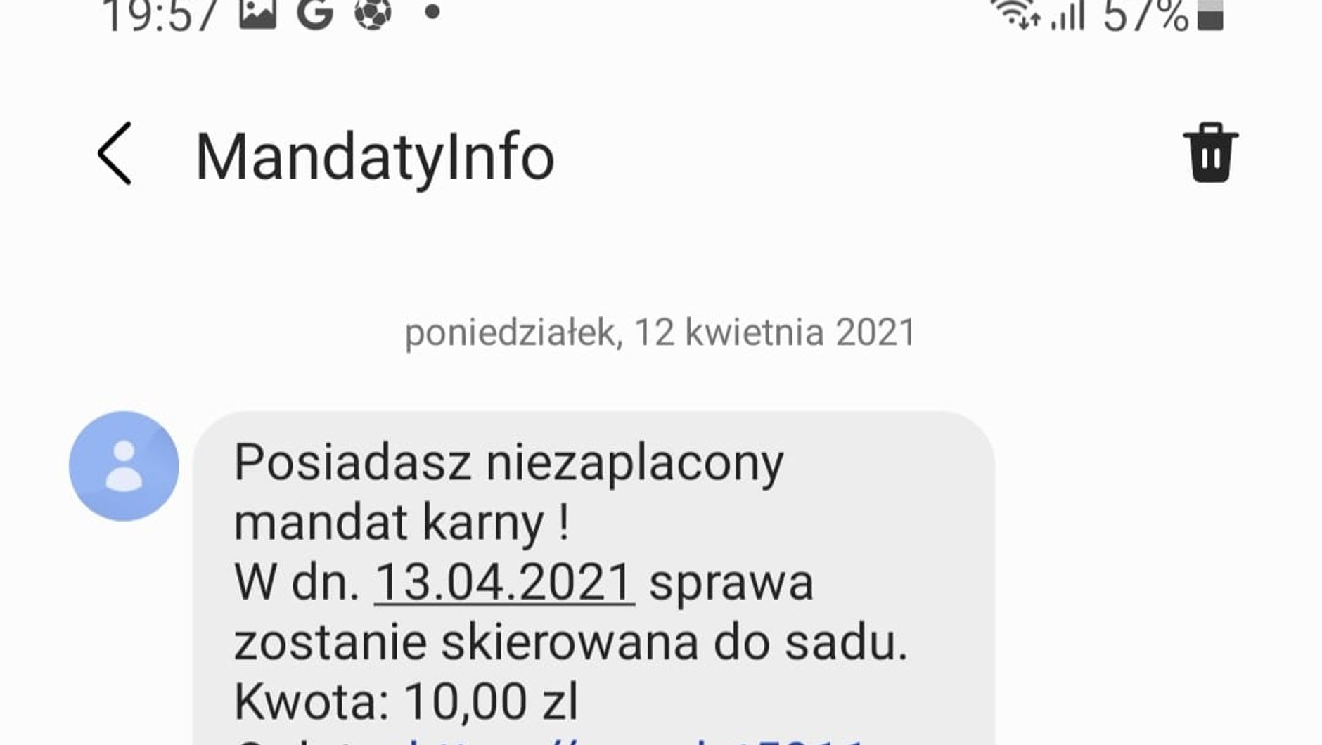 Fałszywy SMS o niezapłaconym mandacie
