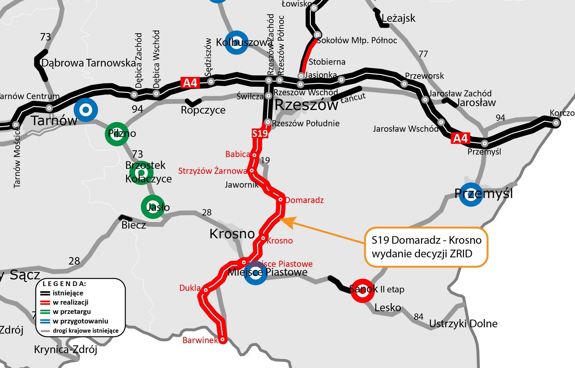 Droga S19 Domaradz - Krosno na mapie