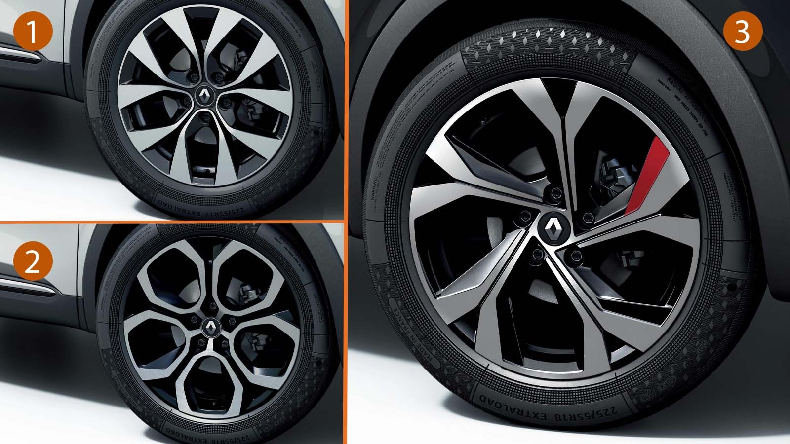 1. Bahamas to wyposażenie podstawowej odmiany Zen (oba silniki). Felgi te mają średnicę 17 cali. 2. „Średnia” odmiana Intens ma felgi o średnicy 18 cali. Ten wzór nazywany jest Pasadena. 3. Topowy wariant R.S. Line również ma felgi 18 cali, ale wykorzystano tu wzór Silverstone.