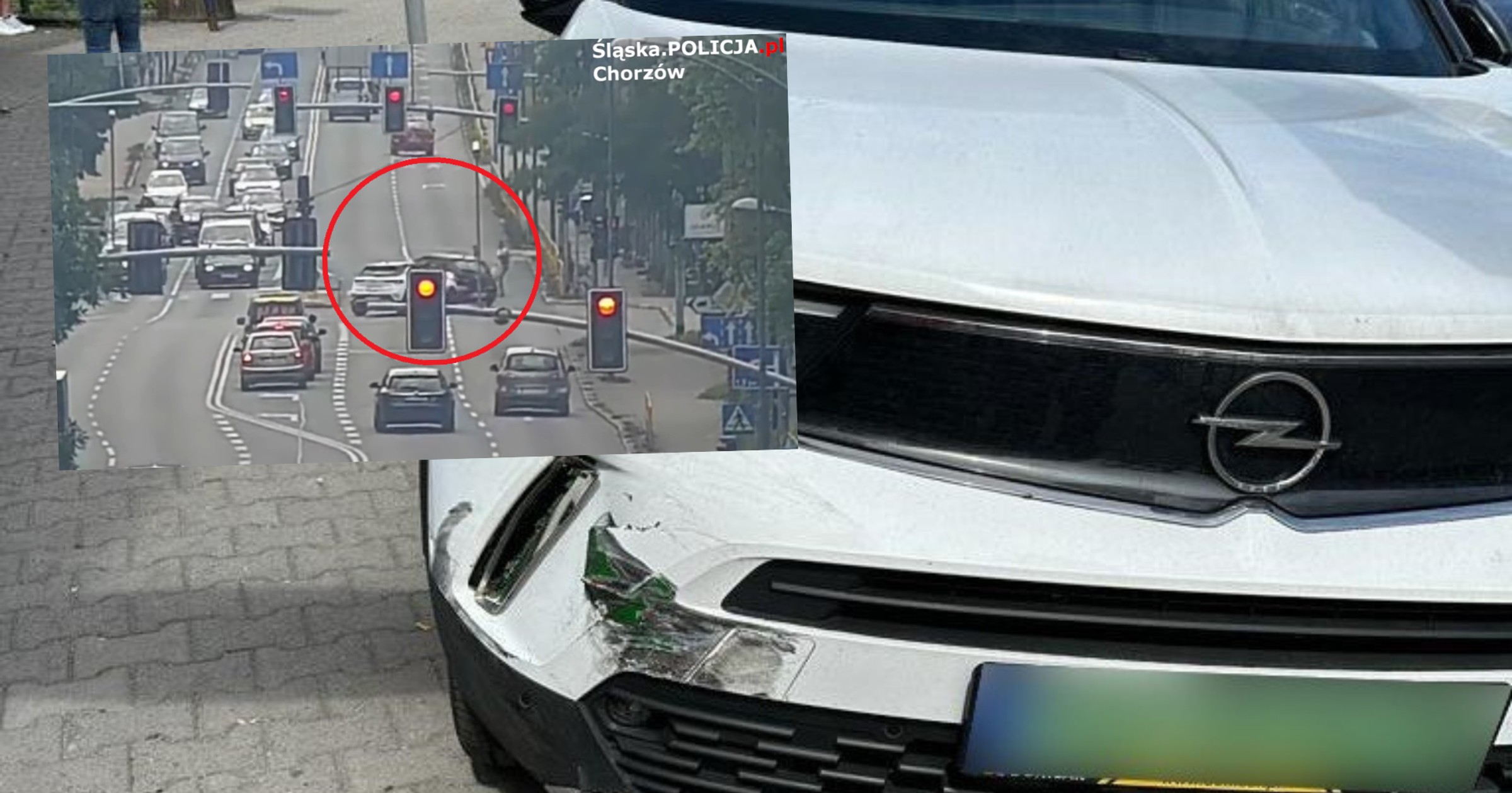 Wjechał na pasy na czerwonym świetle (fot. screen: slaska.policja.gov.pl)