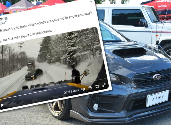 Wyprzedzał "bez głowy". Pług przeciął jego Subaru na pół