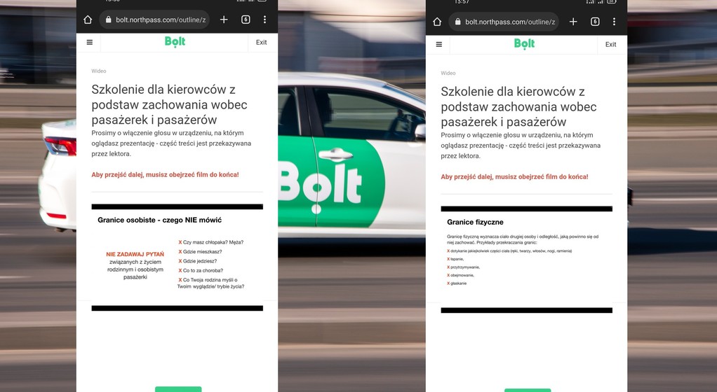 Szkolenie Bolt z prawidłowego zachowania kierowców