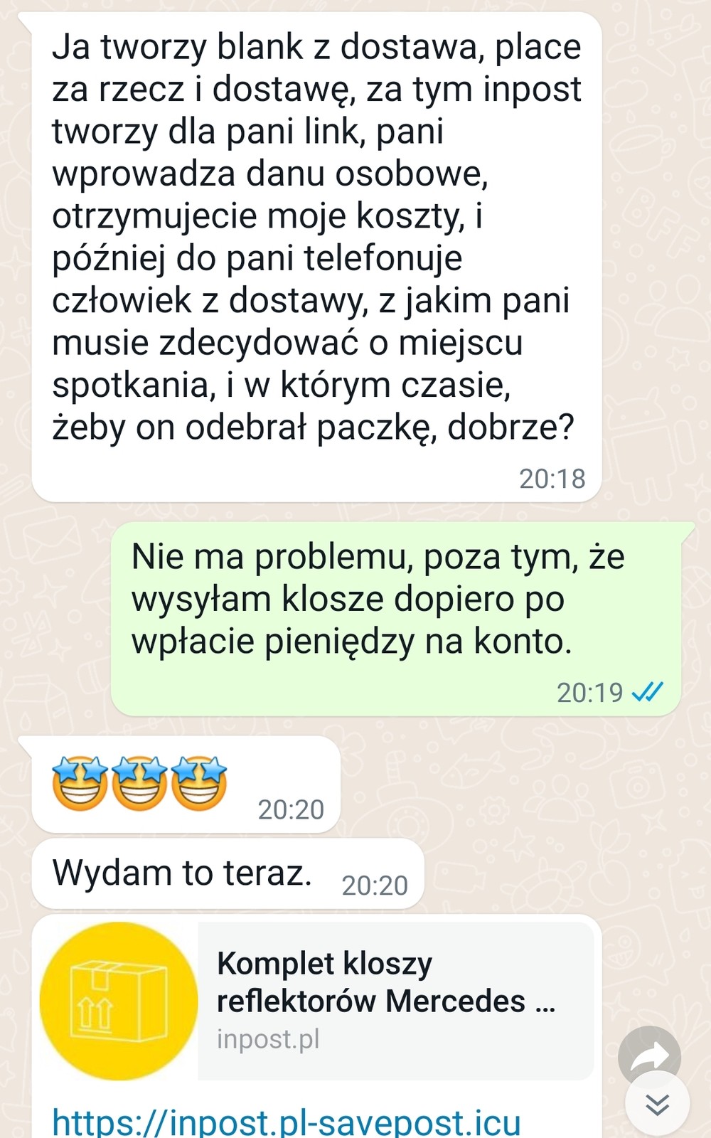 Korespondencja z oszustem na WhatsApp