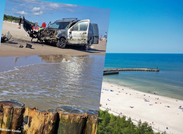 Rozbił się na ostrogach. Wrak straszy na plaży w Łebie