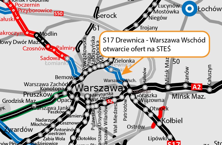 Droga S17 Wschodnia Obwodnica Warszawy - mapa