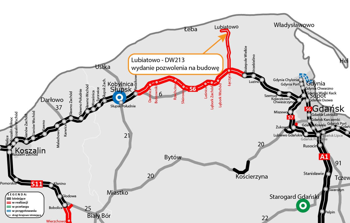 Mapa ostatniej mili w ramach drogi krajowej do elektrowni na odcinku Lubiatowo-DW213