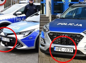 Dziwna prezentacja nowych aut policji. Pożyczone tablice na pożyczonym radiowozie