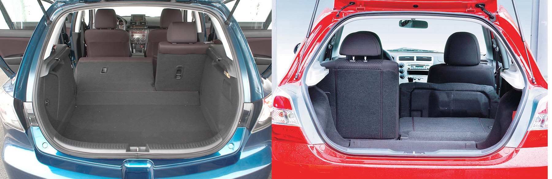 Bagażnik Mazdy 3 (po lewej) ma 300 l, Honda Civic oferuje aż 370 l.