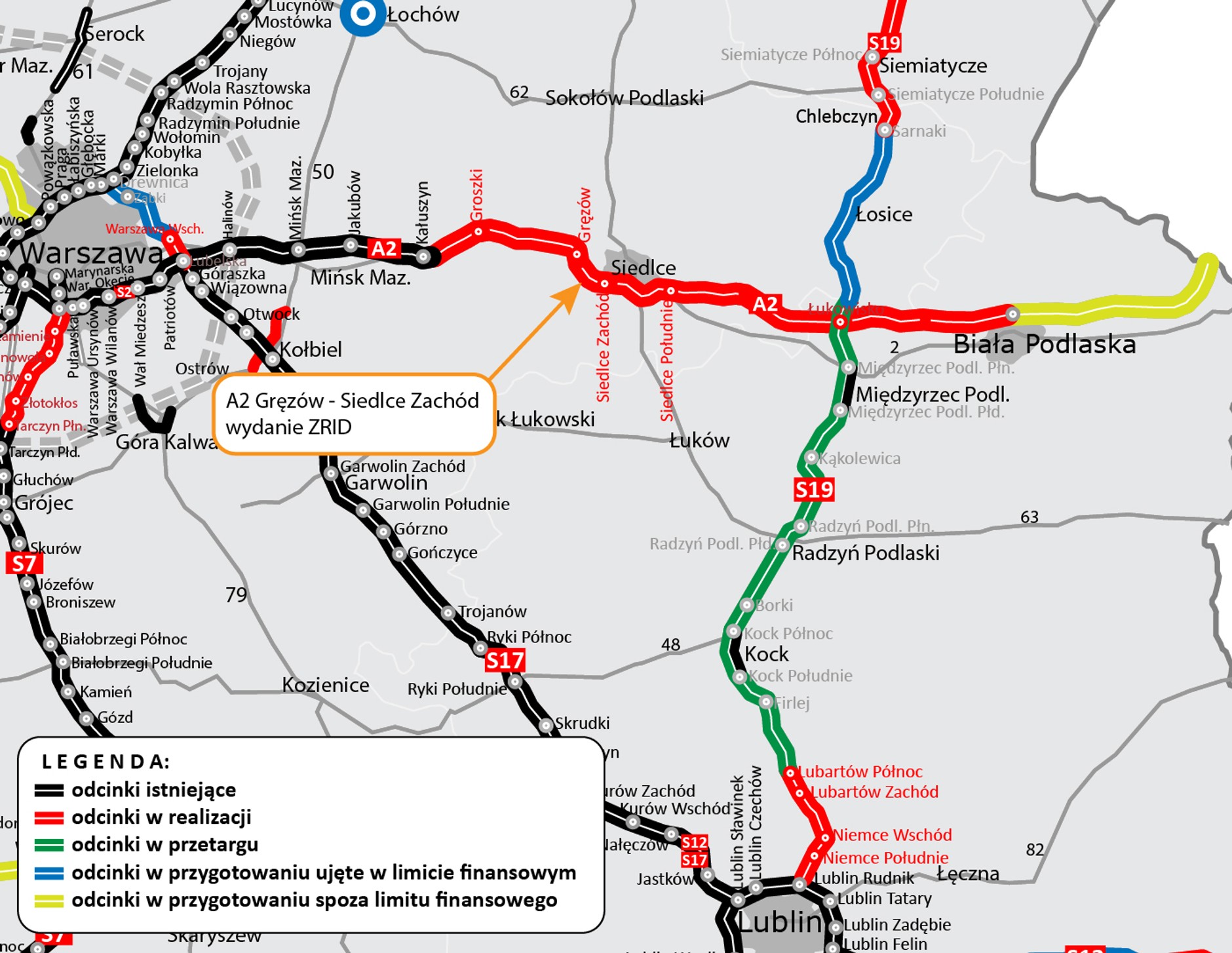 Autostrada A2 mapa z planem budowy