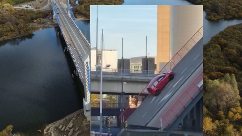 Samochód na otwierającym się moście zwodzonym