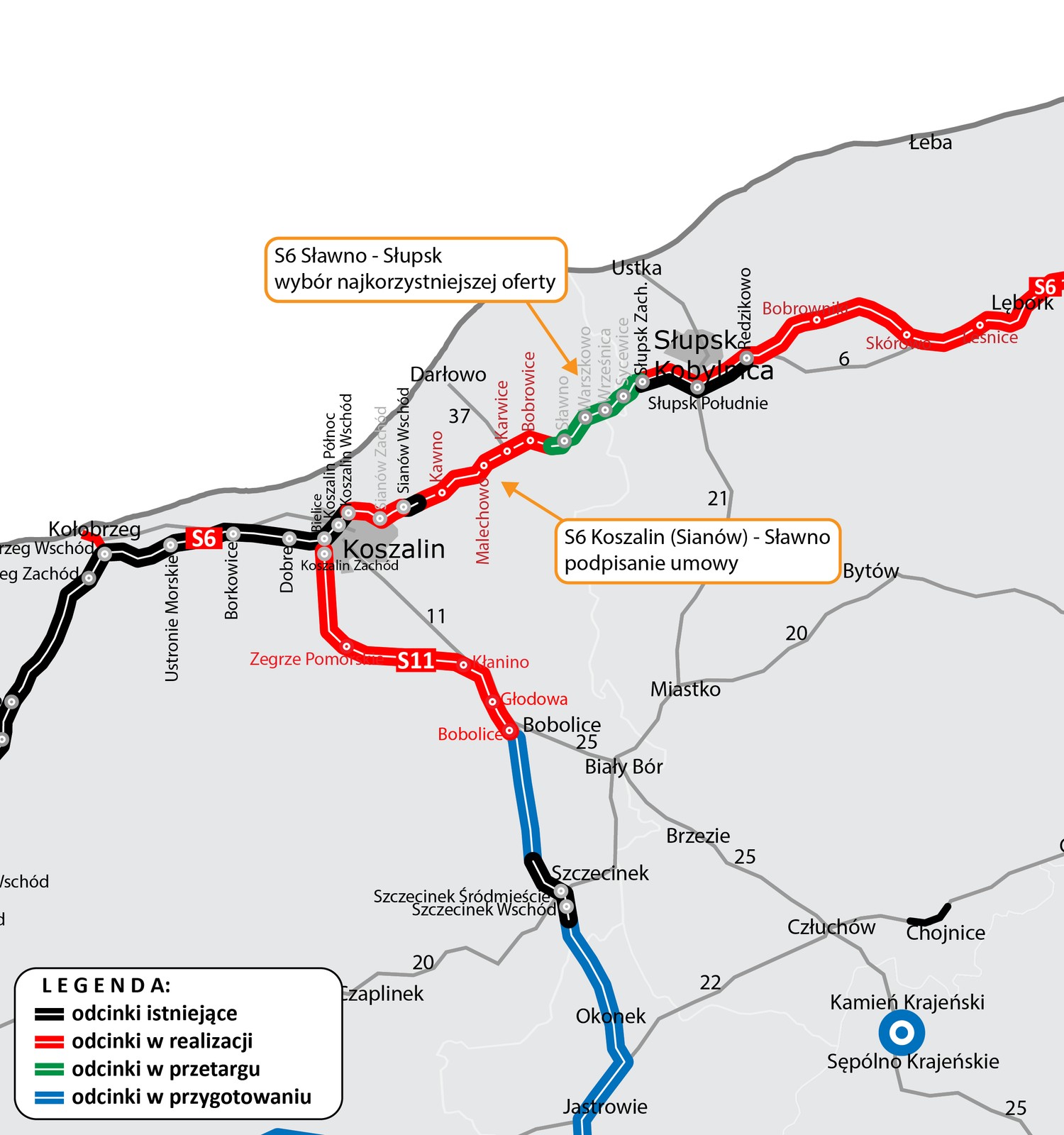 Mapa - droga ekspresowa S6