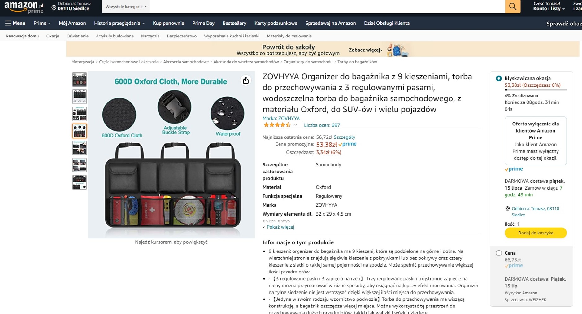 Organizer do bagażnika