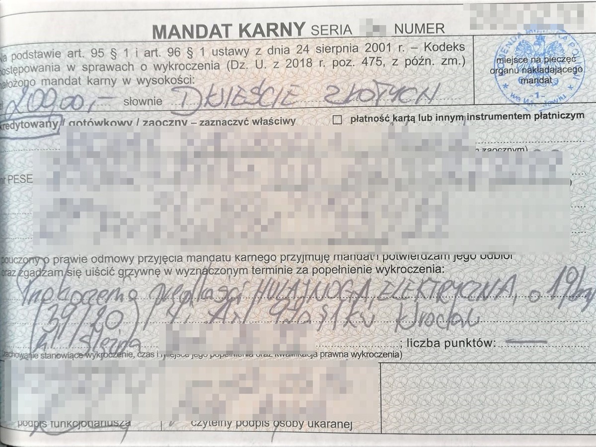 Mandat przekroczenie prędkości urządzeniem transportu osobistego