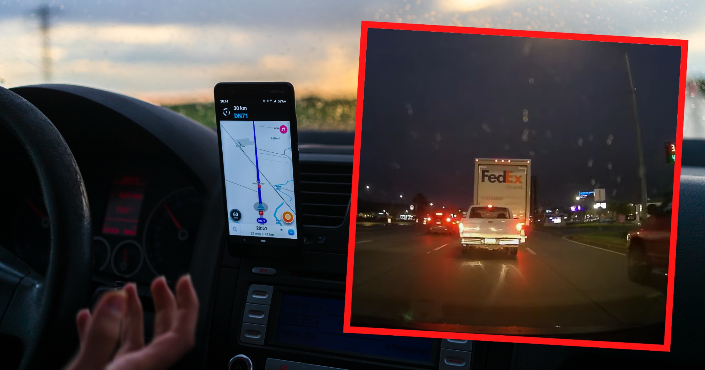Aplikacja Waze ostrzegła kierowcę o wypadku. Sekundę później auto jadące przed nim miało kolizję (screen: ThatEngineerWithTheGlasses/YouTube)