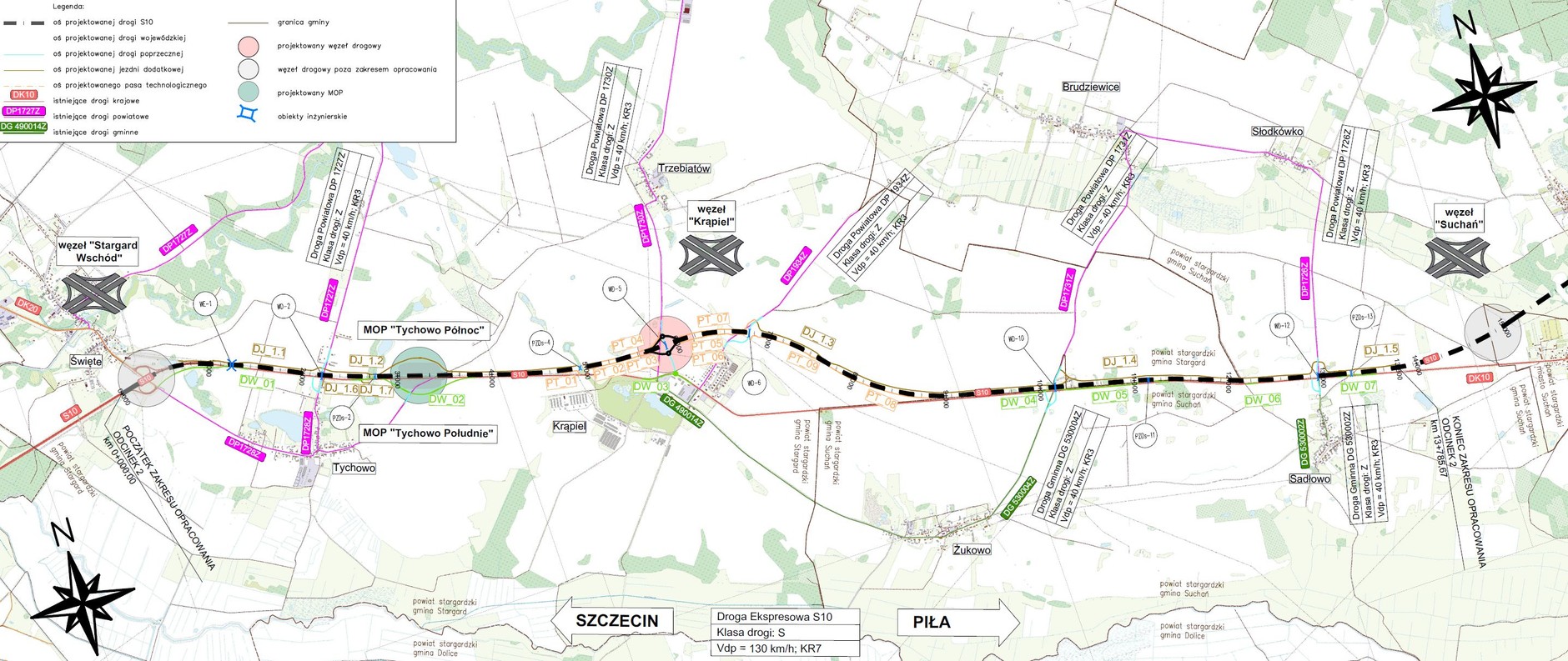 Droga S10. Plan orientacyjny odcinka Stargard-Suchań
