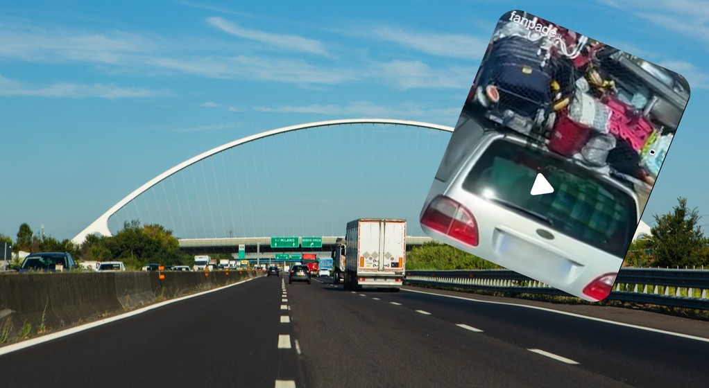 Przeładowany minivan na włoskiej Autostradzie Słońca