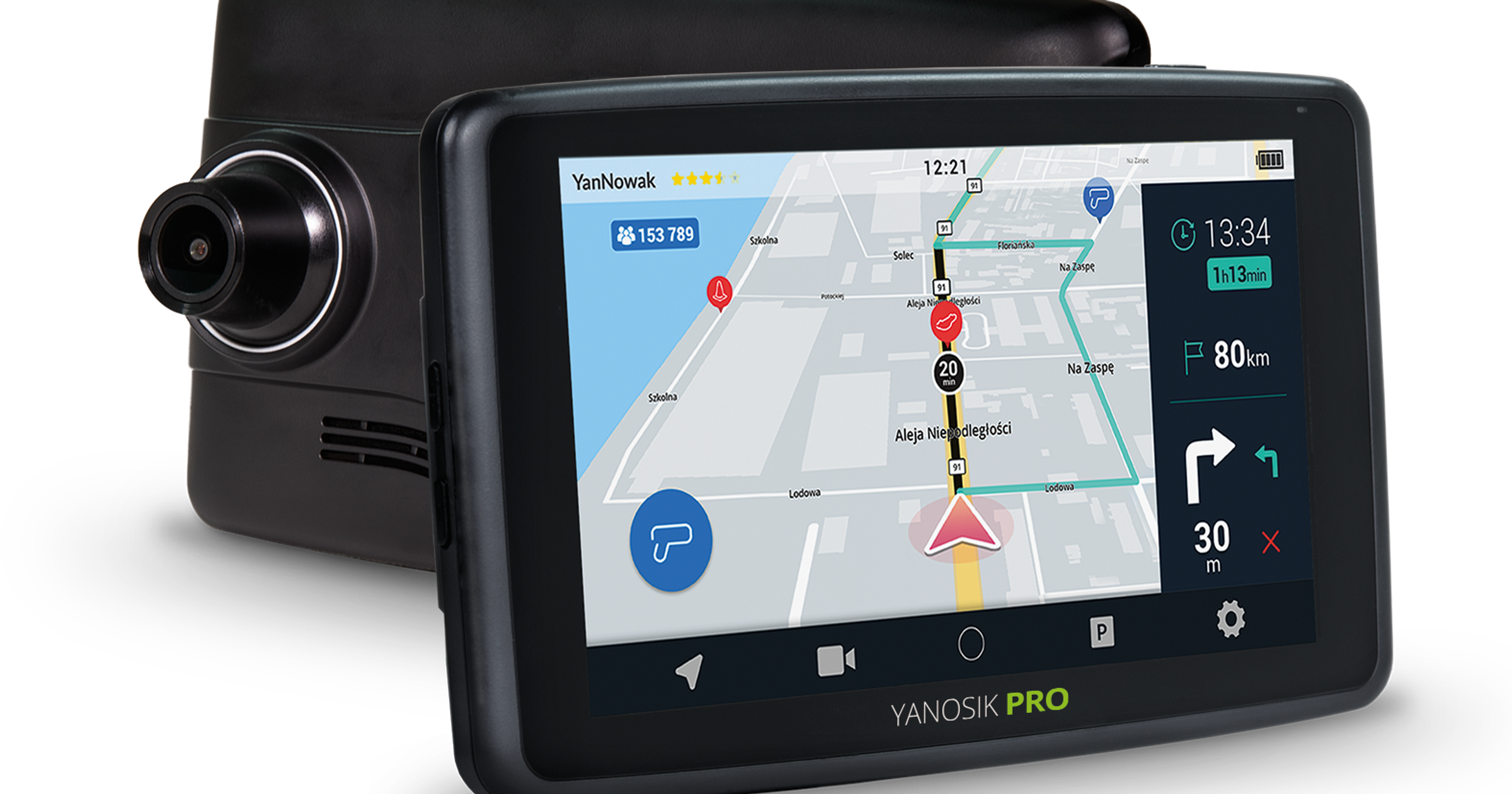 Yanosik PRO pełni funkcję nawigacji z funkcją omijania korków. W opcji odczyt danych o silniku przez moduł OBD