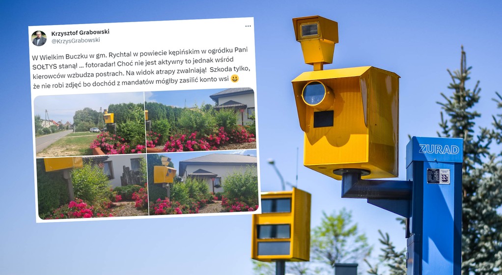 Postawiła w ogrodzie atrapę fotoradaru (fot. screen: twitter.com/@KrzysGrabowski)