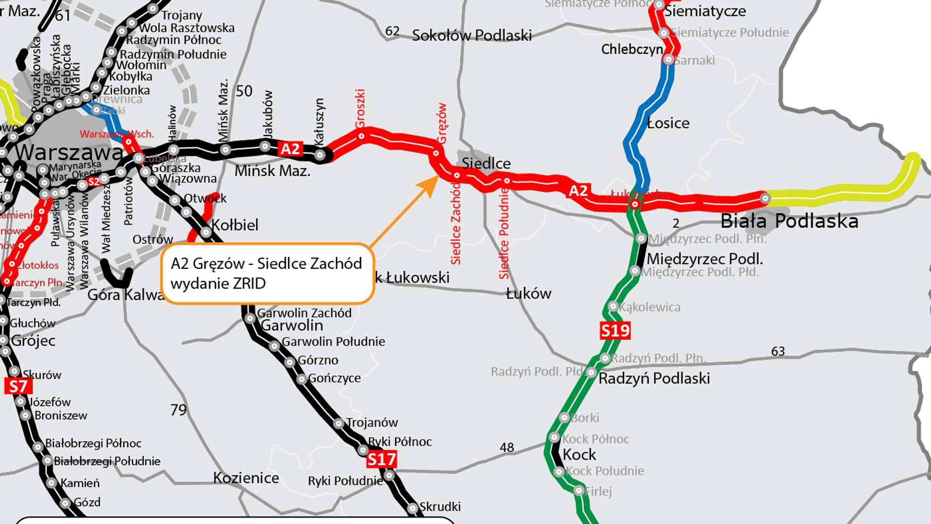 Autostrada A2 mapa z planem budowy