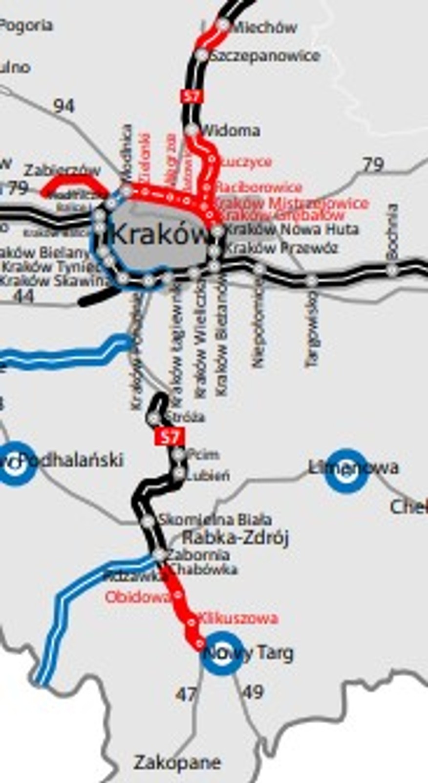 Mapa budowy dróg w okolicach Krakowa i Zakopanego