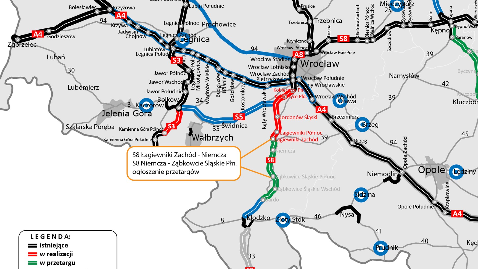 Mapa S8 - ogłoszenie przetargów zad. IV i V