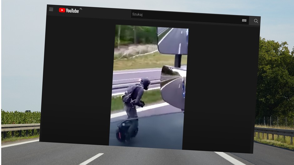 Elektrycznym monocyklem wyprzedzał tira