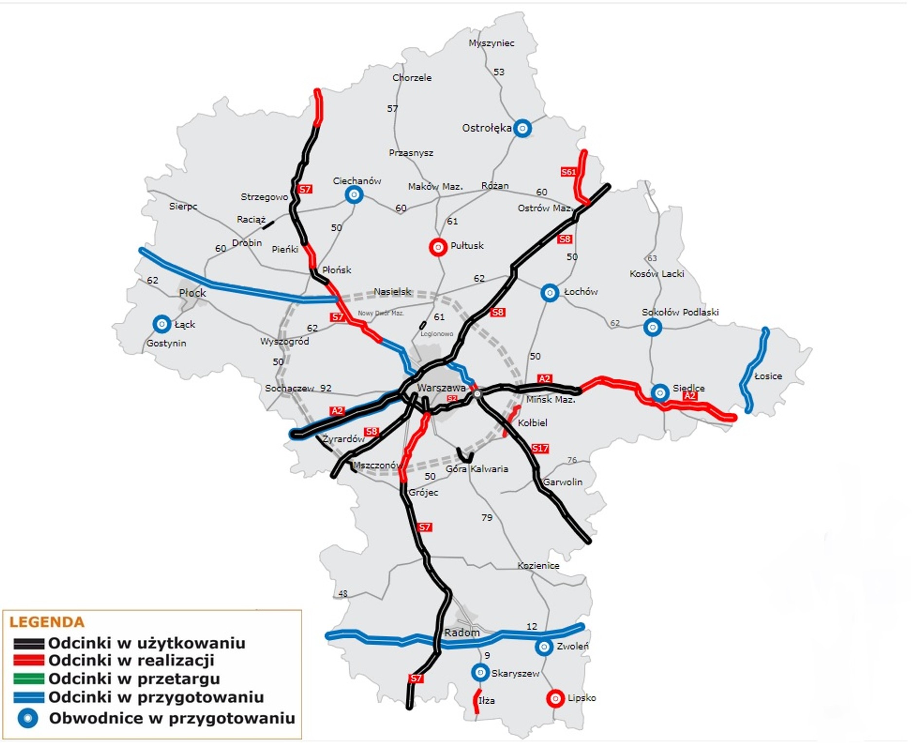 Mazowieckie mapa budowy dróg