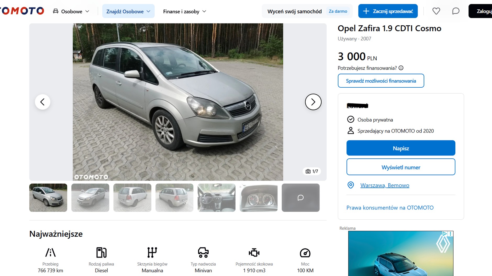 Opel Zafira z przebiegiem 766 tys. km