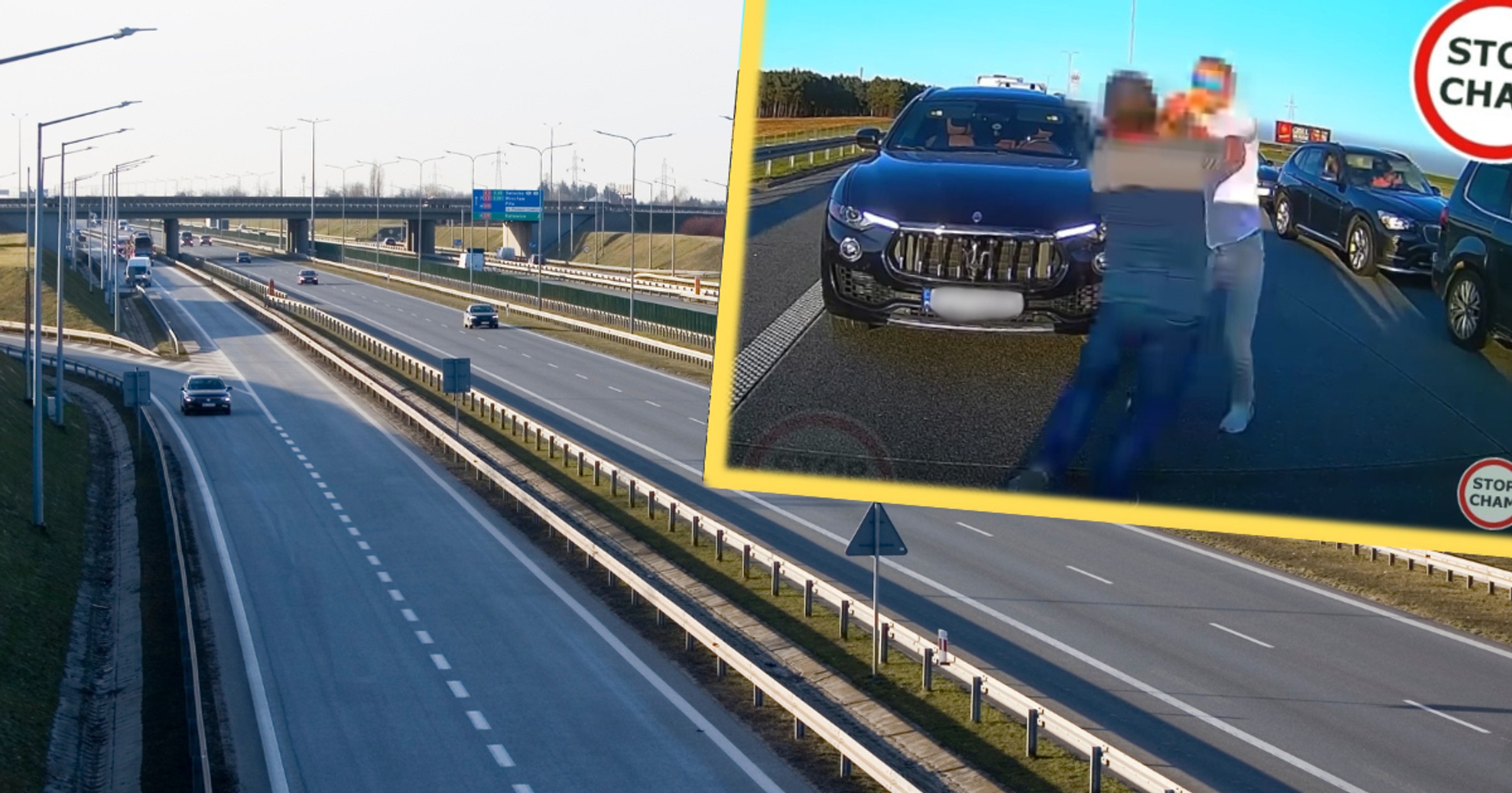 Kierowcy pobili się na autostradzie A2 (screen: YouTube/Stop Cham)