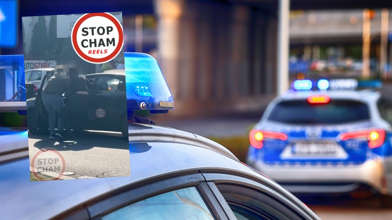 W Łodzi kierowcy wyciągnęli z samochodu pijanego mężczyznę (fot. screen: Facebook/Stop Cham Reels)