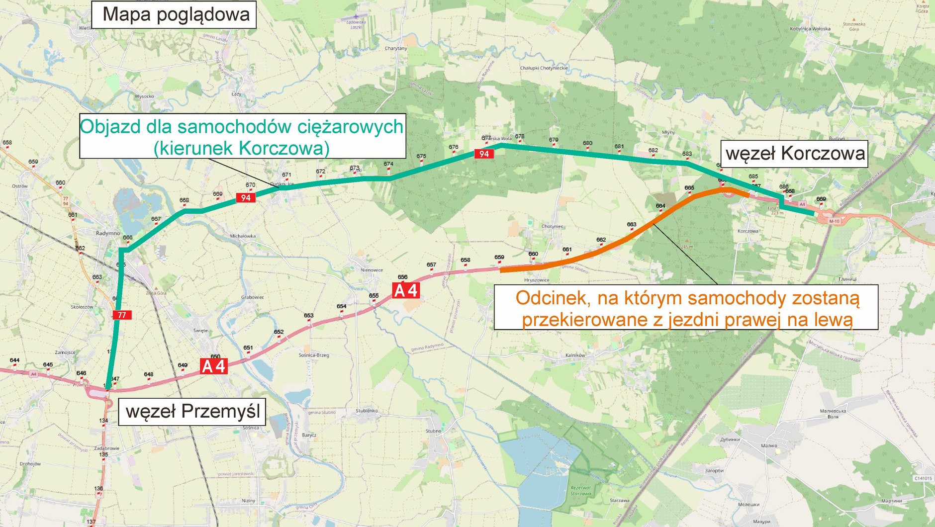 Mapa poglądowa - objazd A4