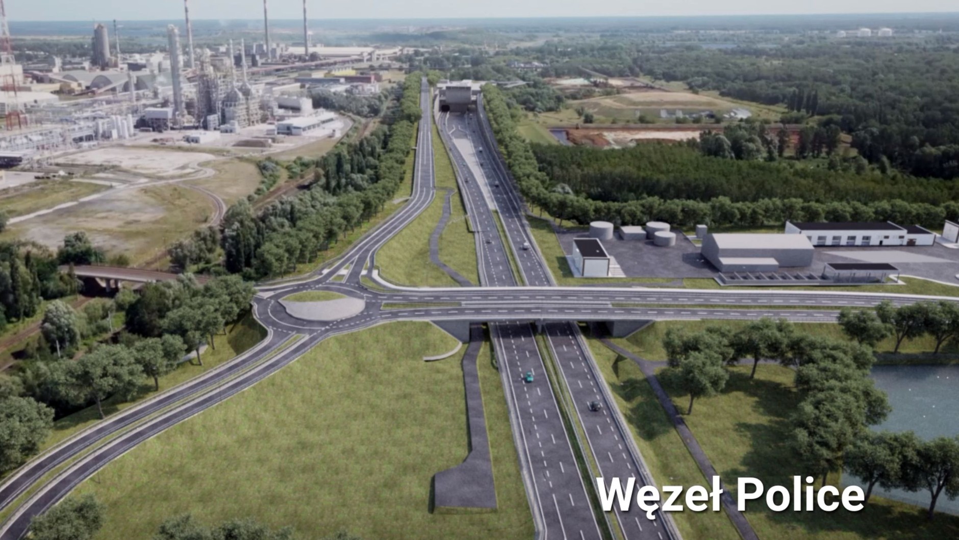 Tunel S6 pod Odrą. Wizualizacja węzła Police - wlot do tunelu pod Odrą