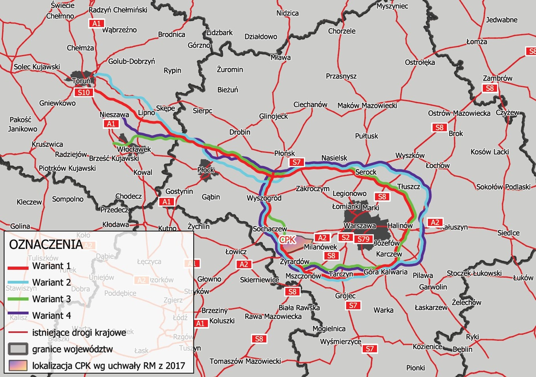 Wstępny plan OAW, czyli Obwodnicy Aglomeracji Warszawskiej