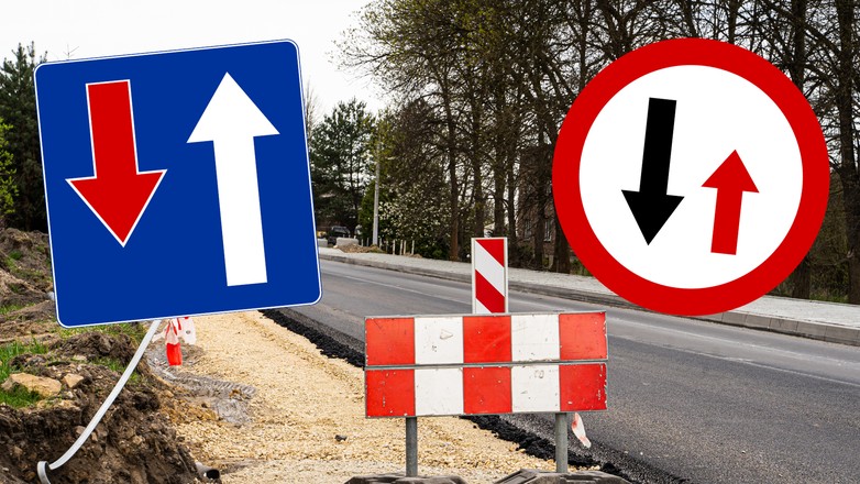 Znaki D-5 i B-31 są ustawiane przy zwężeniach dróg