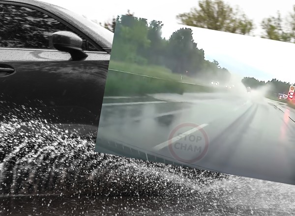 Kierowca Skody wyprzedzał w deszczu. Boleśnie przekonał się, co znaczy aquaplaning