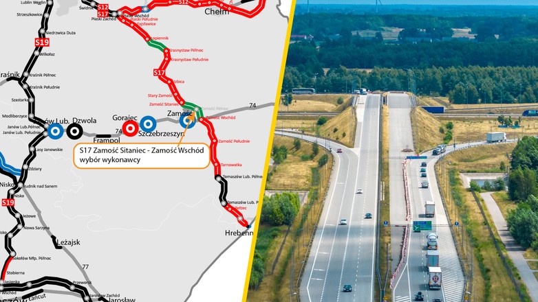 Droga S17 koło Zamościa na mapie